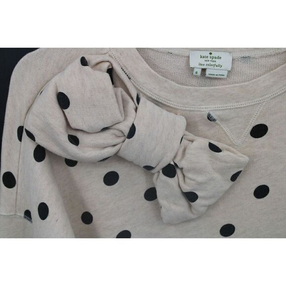 Kate Spade "Deco Dot Bow Sweatshirt" Cream/Black Size S MSRP $168 - Picture 4 of 7
